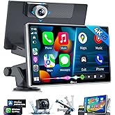 PLZ 7" Portable Wireless Apple CarPlay Android Auto Car Stereo Touch Screen for Car, Bluetooth FM Transmitter Audio, Plug in