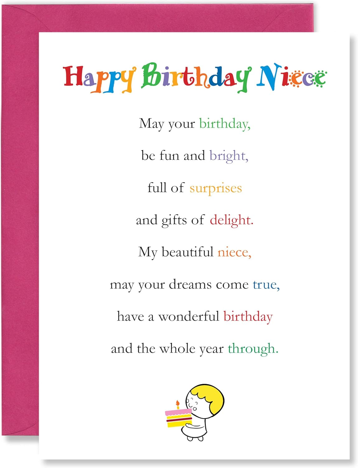 Clarabelle Cards - Happy Birthday Niece Greetings Card with Lovely Poem Verse sold by Card Candy, rainbow, A7