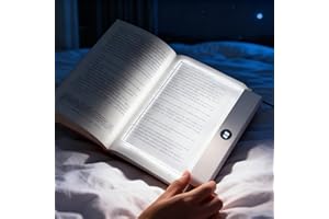 Avera Book Light, Rechargeable Flat LED Reading Light with 3 Color Temperatures & Timer, Dimmable Full Page Illumination for 