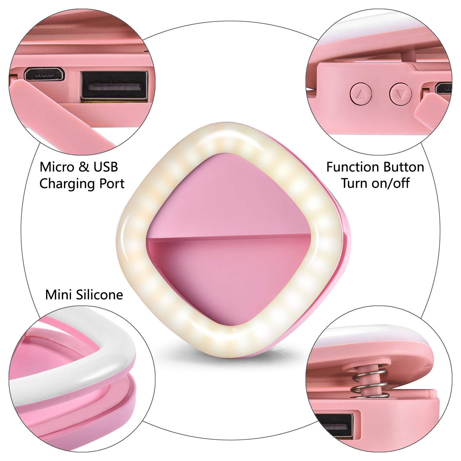 Selfie Ring Light, Solarxia Rechargeable Selfie Lights with Makeup Mirror[52 LED Bulbs][3-Light Mode][9-Level Brightness] for iPhone iPad  MacBook Laptop Android Camera (Pink)