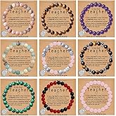 COLOYAN 9PCS Teacher Appreciation Gifts Natural Stone Beaded Bracelets for Women Men, Crystals Bracelet Gifts for Teacher, Thank You Teacher Gifts with Meaningful Card