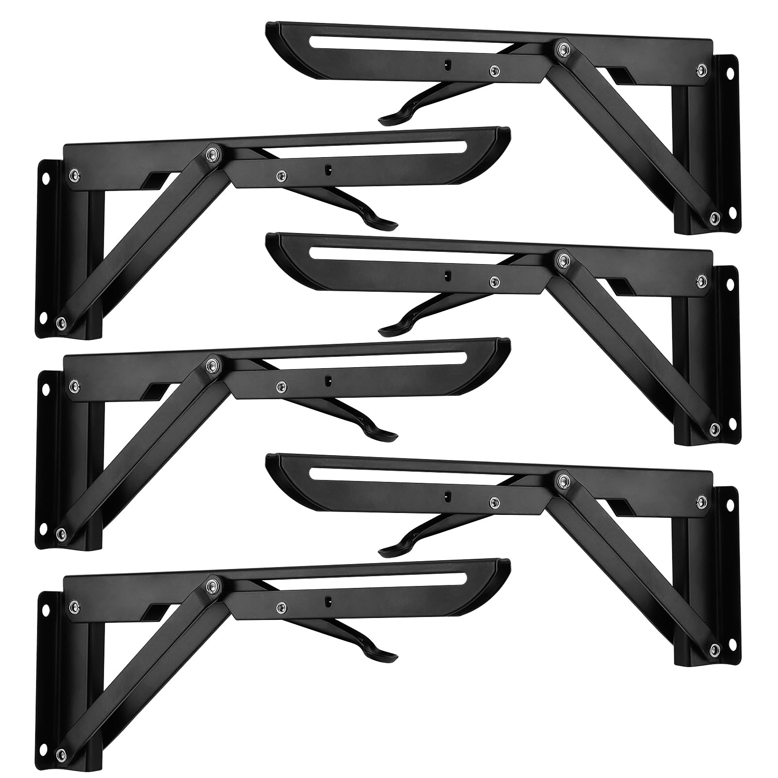 SEUNMUK 6 Pack 24cm Folding Shelf Brackets, Heavy Duty Collapsible Brackets 9 Inch, Black Hinged Bracket for Kitchen, Bathroom, Bookshelves, Maximum Load 132lb
