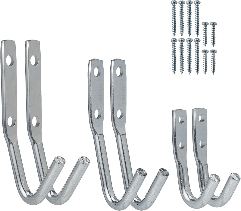 keypak Heavy Duty Galvanised Garage Hooks 6 Pack Steel Wall Mount