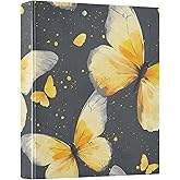 3 Ring Binder Butterfly Yellow Butterflies 1.5 inch Binders Three Ring Binders with Clipboard Fit 8.5'' x 11'' Paper 3 Interior PVC Clear Pockets for Office Supplies