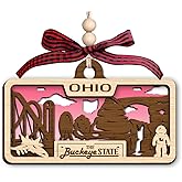 Ohio Wooden Ornament - Buckeye State Scene with Covered Bridge Barn and Forest - Layered Wooden Design Cut with Laser Detailing Reflecting Rustic Midwest Life - State Keepsake Ornament