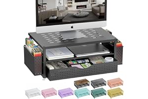 gianotter Desk Organizers and Accessories, Monitor Stand with Drawer and 2 Pen Holder, Desktop Organizer Suitable for Offices and Dormitories (Black)