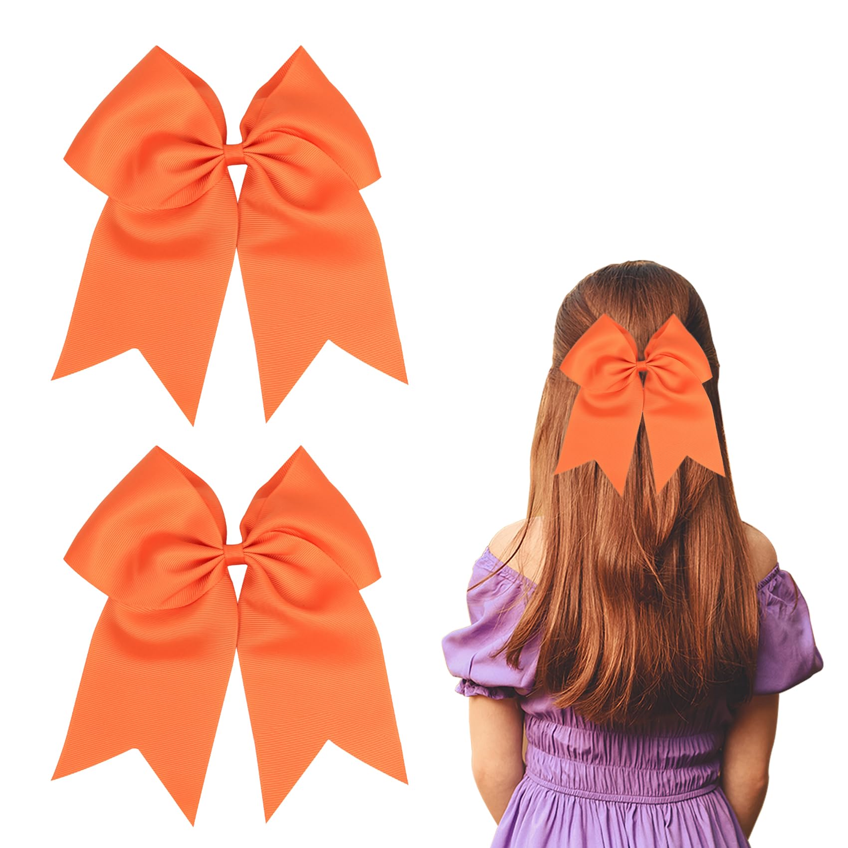 Nideen 2 Pack Large Hair Bows for Women & Girls - 8 inch Orange Hair Ribbon Bow Clips