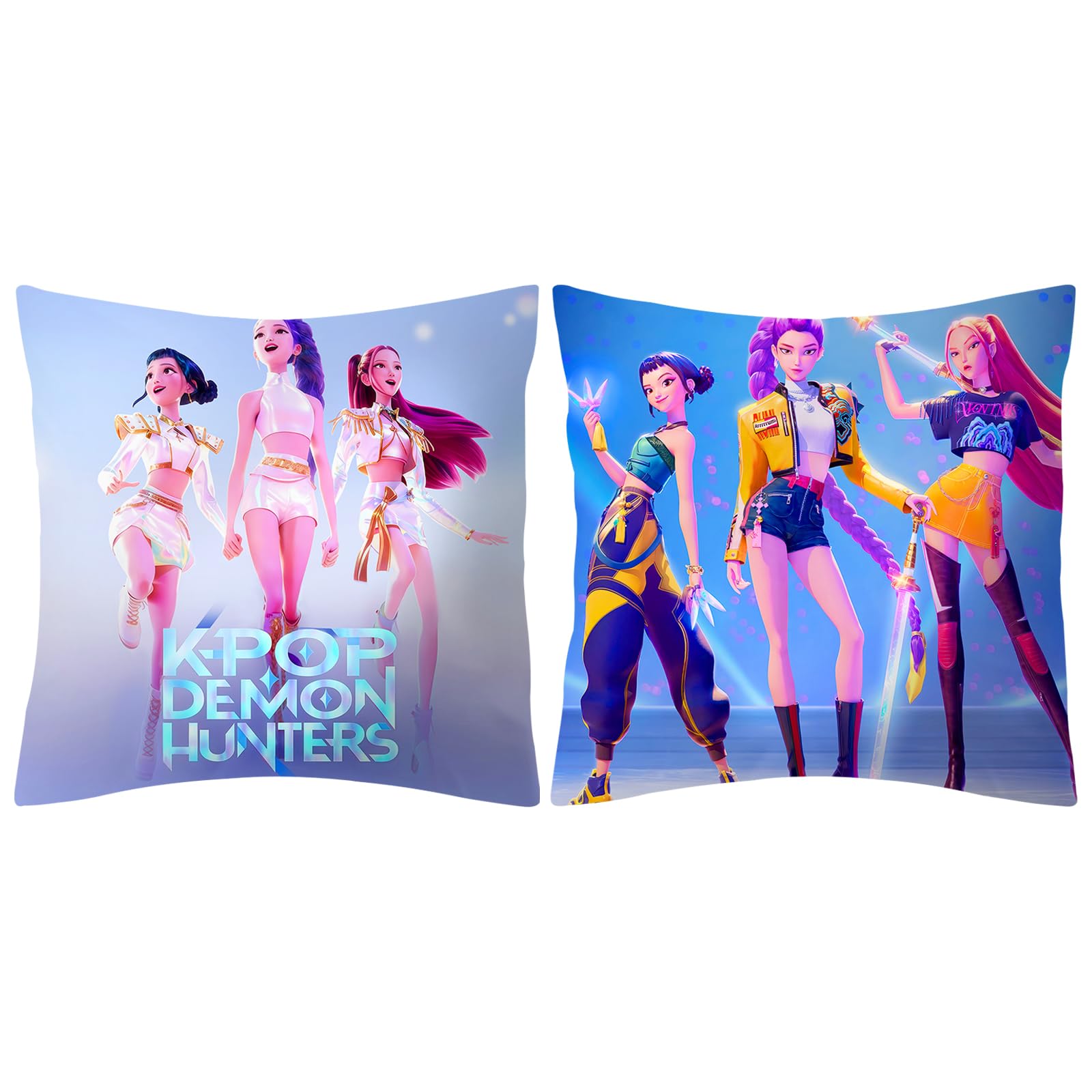 Photo 1 of 2 Pack Demon Hunters Pillow Covers, 18" x 18" Kpop Group Themed, 2 Unique Designs, Soft Decorative Pillowcases for Fans, Bedroom & Gifts