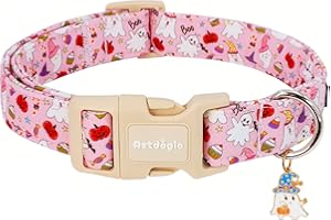 Astdogio Pink Halloween Dog Collar - Adorable Ghost & Pumpkin Design with Playful Charm, Soft Adjustable Handmade Cotton for Small/Medium/Large Dogs, Perfect for Parties &Photos-S