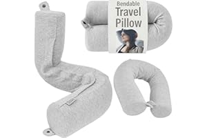 DOT&DOT Dot¨ Twist Memory Foam Travel Pillow for Airplanes - Travel Neck Pillow for Sleeping - Airplane Pillow for Neck Support, Chin, Lumbar and Leg - Adjustable, Bendable Neck Roll Pillow