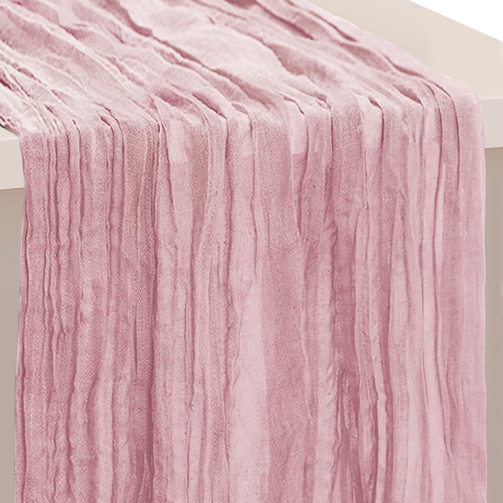 Photo 1 of 1 Pack Dusty Pink Cheesecloth Table Runner 35x120 Inch 10Ft Rustic Gauze Cheese Cloth Table Runner Sheer Cheesecloth Table Runners for Wedding Party Bridal Shower Decoration