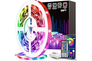 PAIPU 50ft Led Strip Lights, Tenmiro Smart Led Lights Strip Music Sync Color Changing Lights App Control and 23keys Remote, Led Lights for Bedroom Party Home Decoration
