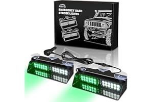 Tiannor Emergency Dash Strobe Lights,Green White Safety Flashing Warning Hazard Windshield Visor Light Bars,Traffic Advisor Light Bar for Construction Vehicles, Tow/Plow Trucks Cars(2x9 inch, 48LEDs)