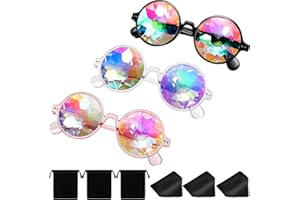 Yaomiao 3 Pieces Kaleidoscope Rave Glasses Goggles Kaleidoscope Sunglasses Diffraction Glasses Prism Rainbow Sunglasses(Style A)