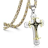 MEALGUET Stainless Steel Crucifix Cross Pendant Necklace,Men's Cross Necklace with Chunky Byzantine Chain/Rolo Chain, Gift for Men