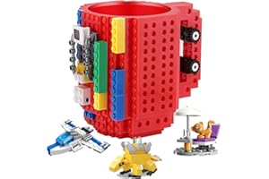 DEEXITO Build on Brick Coffee Mugs,Creative DIY Kids Party Cups with Building Blocks,Fun Novelty Gifts for Kids Childhood Adults Office Birthday Xmas,Red