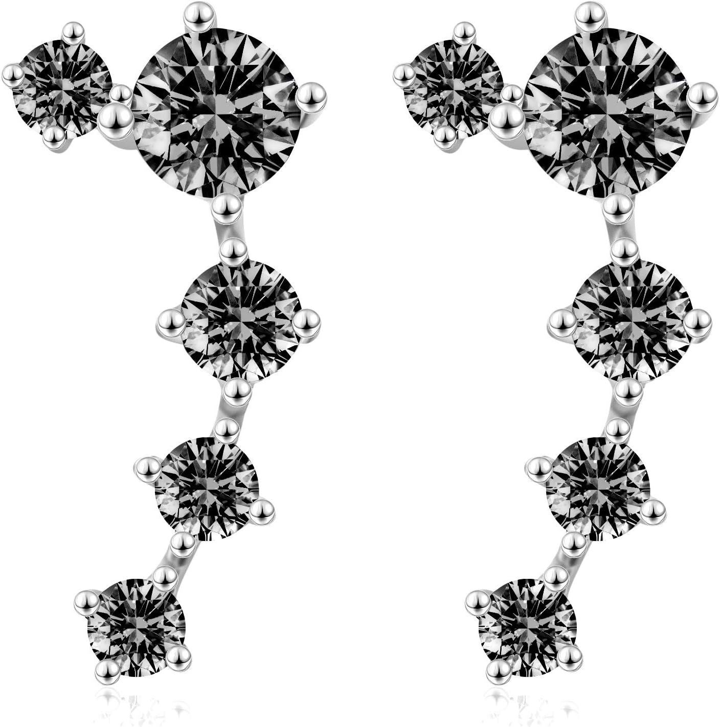 WINNICACA Sterling Silver Cubic Zirconia Ear Crawler Climber Bar Earrings Jewellery Valentine's Day Gifts for Women