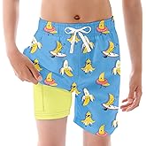 Ahegao Boys Swim Trunks with Compression Liner Big Kids Bathing Suit Quick Dry Board Shorts for 6-20 Years