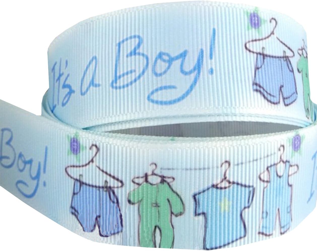Cute Blue It's A Boy 2m x 22mm Wide Ribbon for Personalised Christening Baby Showers Ribbon & Decorating Ideas for Present Gift Wrap Bows Toppers or Wrapping for Bags Box Balloon String Cards