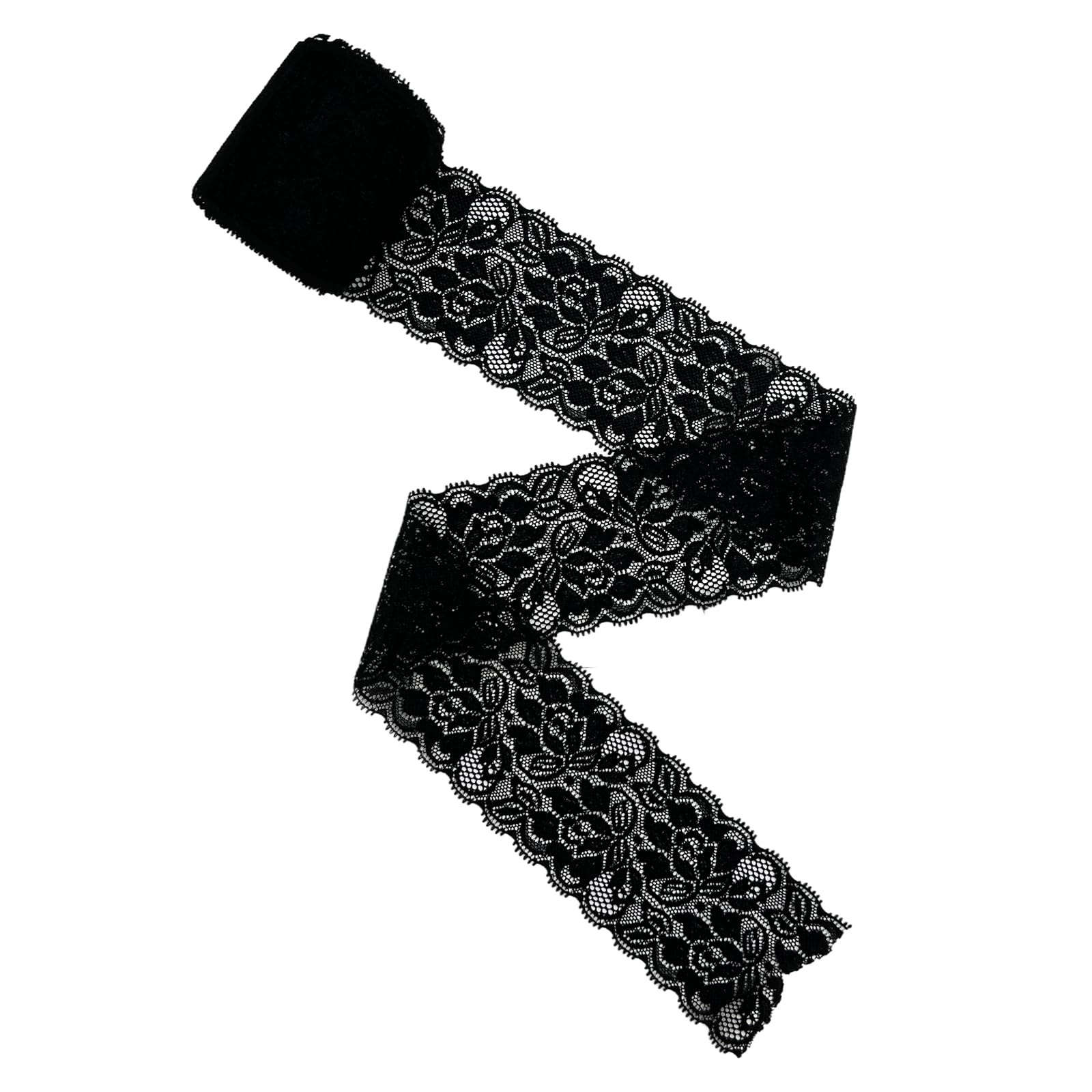 JEKUGOT Vintage Lace Fabric, Elastic Stretchy Lace Ribbon for Crafting, Wedding, Gift Wrapping, Tablecloth, Home Decoration & Christmas Halloween Decoration - Black