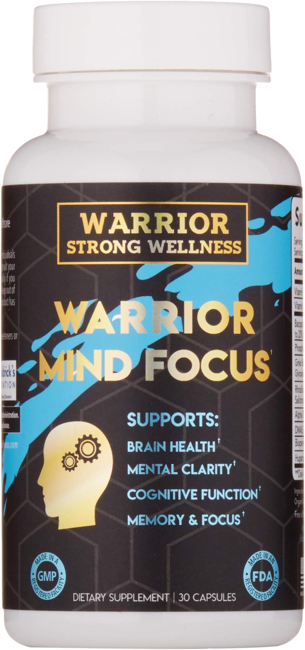 Warrior Mind Focus; Premium Brain Health Supplement with Nootropic Focus Wellness Formula for Mental Clarity, Memory Support, Cognitive Function, Positive Mood; by Top Rated Warrior Strong Wellness
