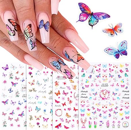 Amazon Com 3d Butterfly Nail Art Stickers Flower Butterfly Nail Decals For Acrylic Nails Decoration Self Adhesive Butterfly Nail Sticker Designs Foil Nail Art Butterfly Set Manicure Tips Accessories 4 Sheets Arts Crafts