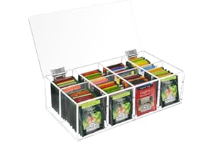 Beitiny Tea Bag Organizer, Acrylic Tea Bag Holder, Clear Tea Packet Storage Box with Lid, Home Decor