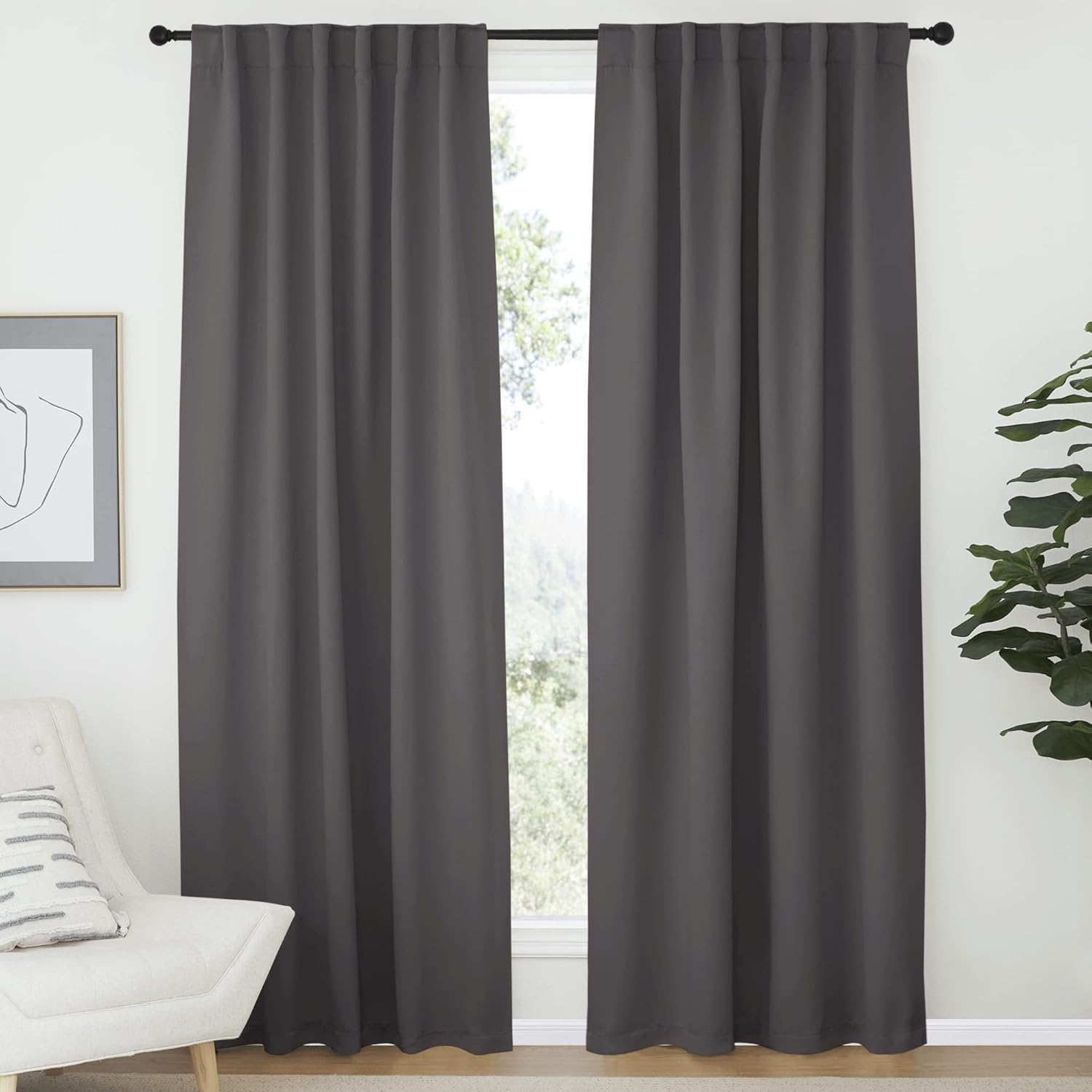 Window Treatments - NICETOWN Light Reducing Curtain Panels Window Draperies - (Grey Color) 52x84 inch, 2 Pieces, Insulating Room Darkening Drapes for Bedroom