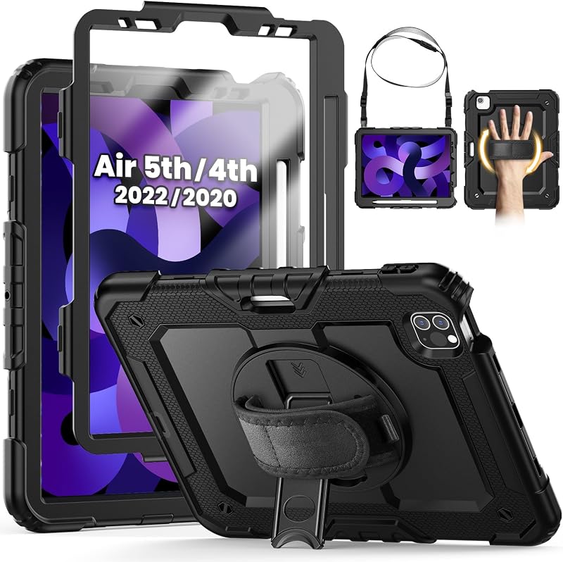 SEYMCY Case for iPad Air 5th/4th 10.9 Includes Screen Protector Shockproof 360°