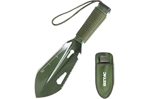 BZTAC Tactical Mini Hand Shovel Small Camping Shovel Portable Backpacking Trowel Survival 7 in 1 Shovel Versatile Gardening Trowel for Camping, Gardening, Outdoor Survival(Green)