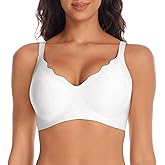 QFXQFX Womens Wireless Seamless Bras No Underwire Push Up Supportive Full Coverage Bralette Comfort Scalloped T-Shirt Bra