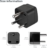 TENINYU 2-Pack UK to India Plug Adapters Grounded Universal Travel 3 Pin India view 3