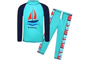 TFJH E 2PCS Kids Boys Long Sleeve Swimsuit UPF 50+ UV Sun Protective Swimwear
