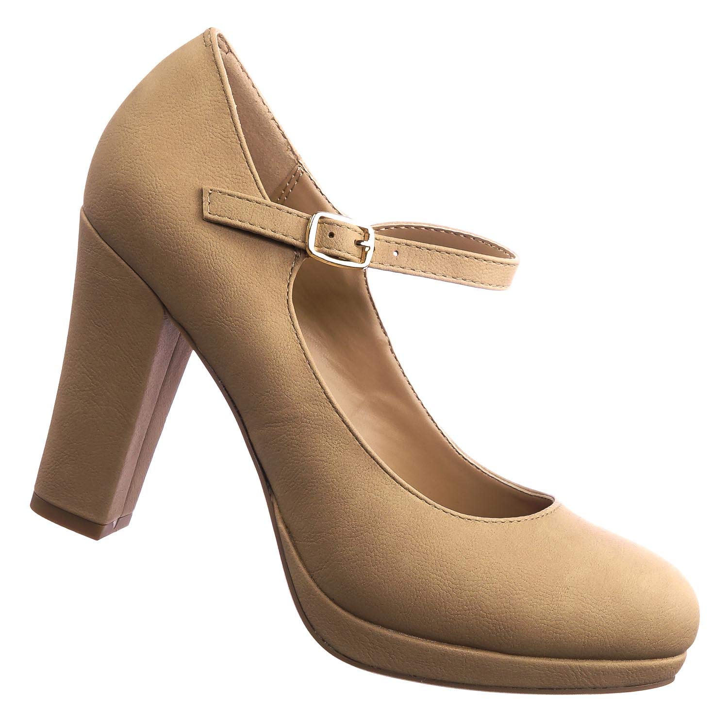 City Classified Women's Closed Toe Ankle Strap Block Heel Pump Shoe