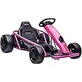 Aosom 24V 8.1 MPH Electric Go Kart, Drifting Car Battery Powered Ride on Toy Outdoor with Slow Start, Music, Horn Honking and Safety Belt, for 8-12 Years Old, Pink