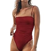 KRLAGAPAS Women's Sexy Ruched Bandeau One Piece Swimsuit Bathing Suit Slimming Swimwear, Super Cheeky Coverage, High Leg Cut