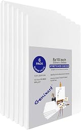Genixart White Blank Stretched Canvas 20x25cm 6 Pack Primed Professional Artist view 3