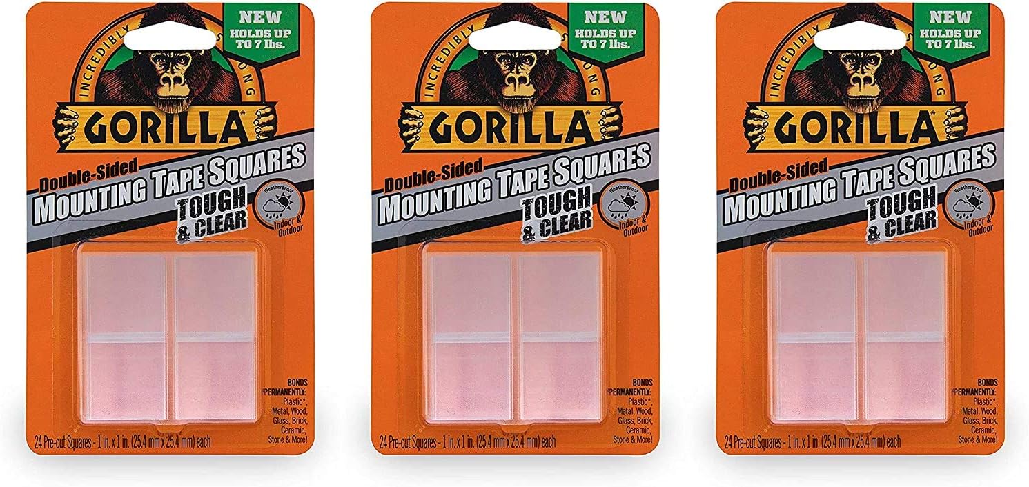 Gorilla Tough & Clear Double Sided Mounting Tape Squares, 24 1" Pre-Cut Squares, Clear, (Pack of 1): Home Improvement