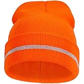 MELASA Unisex Reflective Winter Hat, High Visible Soft Safety Beanie Warm for Running Outdoor Work