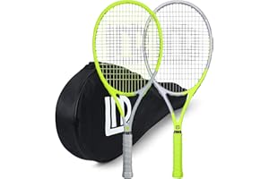 LUNNADE Adults Tennis Racket 2 Pack, Durable 27 Inch Coupled Tennis Racquet Light-Weight, Pre-Strung and Regrip, Suitable for Beginners to Intermediate Players