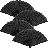 Blulu 4 Pcs Hand Fan Foldable 9 Inch Small Folding Hand Fan,Black | Chinese Fan, Oriental Cloth Fabric, Portable and Lightweight, for Women Performance Dance, Wedding Gifts