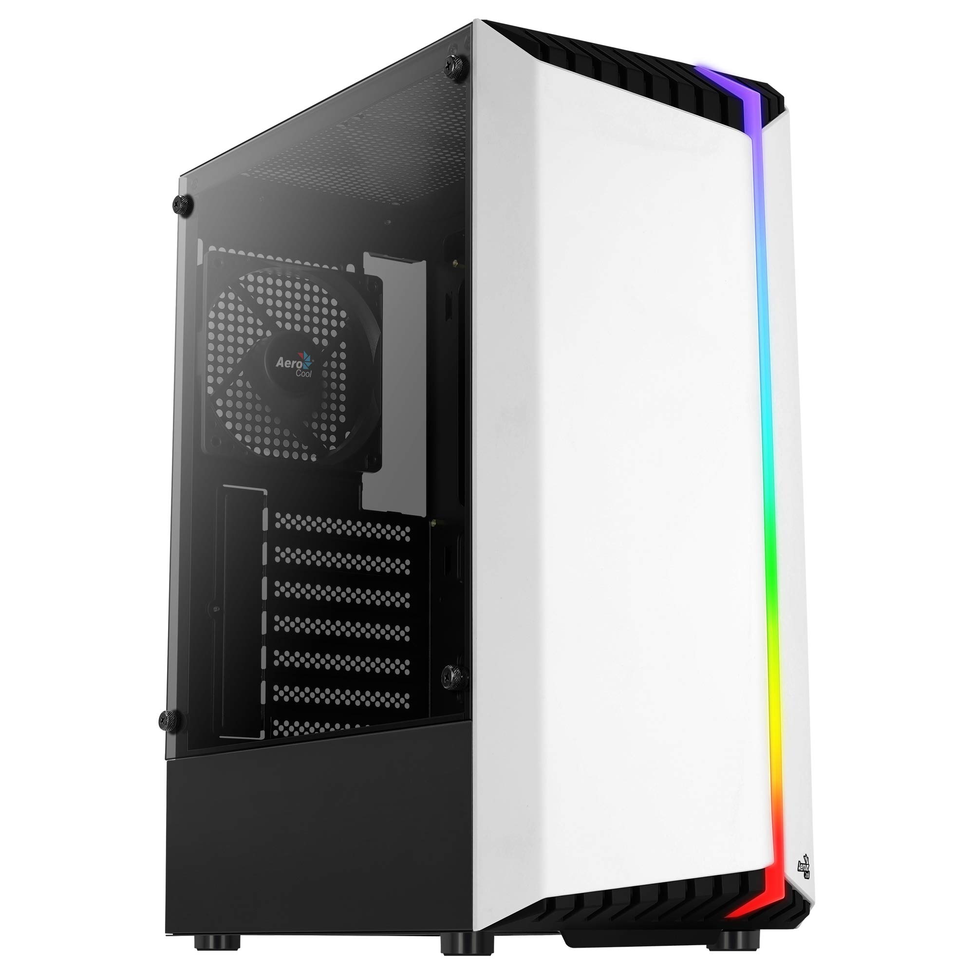 Aerocool BIONICV1WH White RGB Gaming PC Case, Tempered Glass + 12 cm Fan
