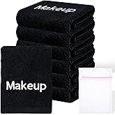 POTPTPT 6Pack Makeup Remover Towels Cotton Cosmetic 13x13 Inch Facial Cleansing Makeup Towels Soft Washcloths with Mesh Bag for All Skin Types Care Black