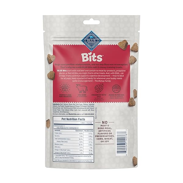 BLUE BUFFALO BITS SOFT DOG TREATS FOR TRAINING, MADE WITH NATURAL INGREDIENTS & ENHANCED WITH DHA, BEEF RECIPE, 11-OZ BAG