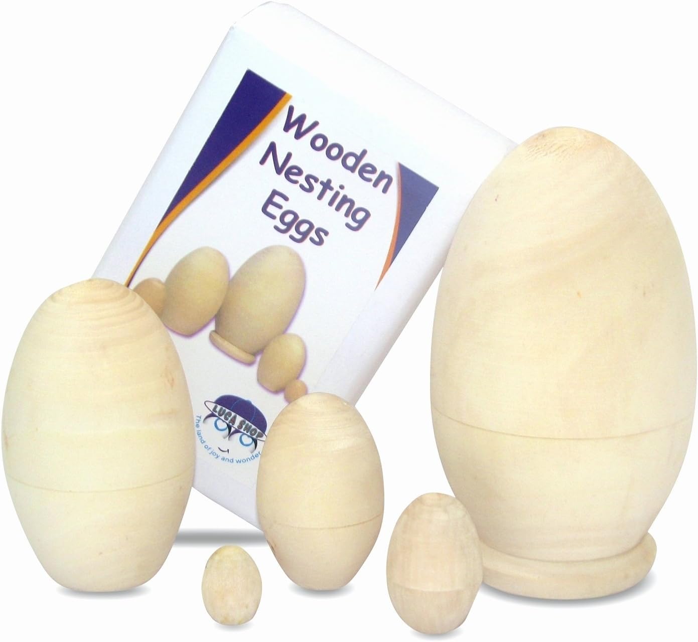 Set of 5 Unpainted Wooden Nesting Eggs Russian Dolls for Craft Supplies DIY Projects Kids Room Decoration Stackable Small Toys Box