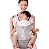 Bebamour Knit Baby Carrier Newborn to Toddler with Hip Seat Baby Carrier Front and Back Carry Carrier with Head Hood & 3 Piec