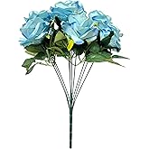Ribiliwer 10 Heads Artificial Rose Flowers Fake Roses Silk Realistic Bouquet for DIY Wedding Bridal Shower Party Table Centerpieces Home Decorations Blue