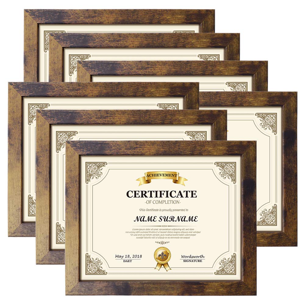 PETAFLOP Wooden 8.5x11 Picture Frame Rustic Certificate Frames Wall Tabletop Display Horizontally or Vertically, 7 Pack Image