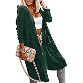 WIFFGO Cable Knit Cardigan Sweaters for Women 2026 Fall Winter Open Front Hooded Oversized Long Trendy Warm Coats Outwear