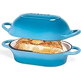 Dutch Oven For Sourdough Bread Baking – Enamelled Cast Iron Bread Loaf Pot – Oven Safe Non Stick Bread Pot – Rectangular,Light Blue, 24cm x 16cm – by Nuovva